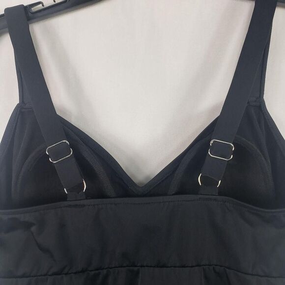 Swim Solutions Tankini Top Womens 10 Black Triple Pleat Ruffle Adjustable Straps - Picture 8 of 12